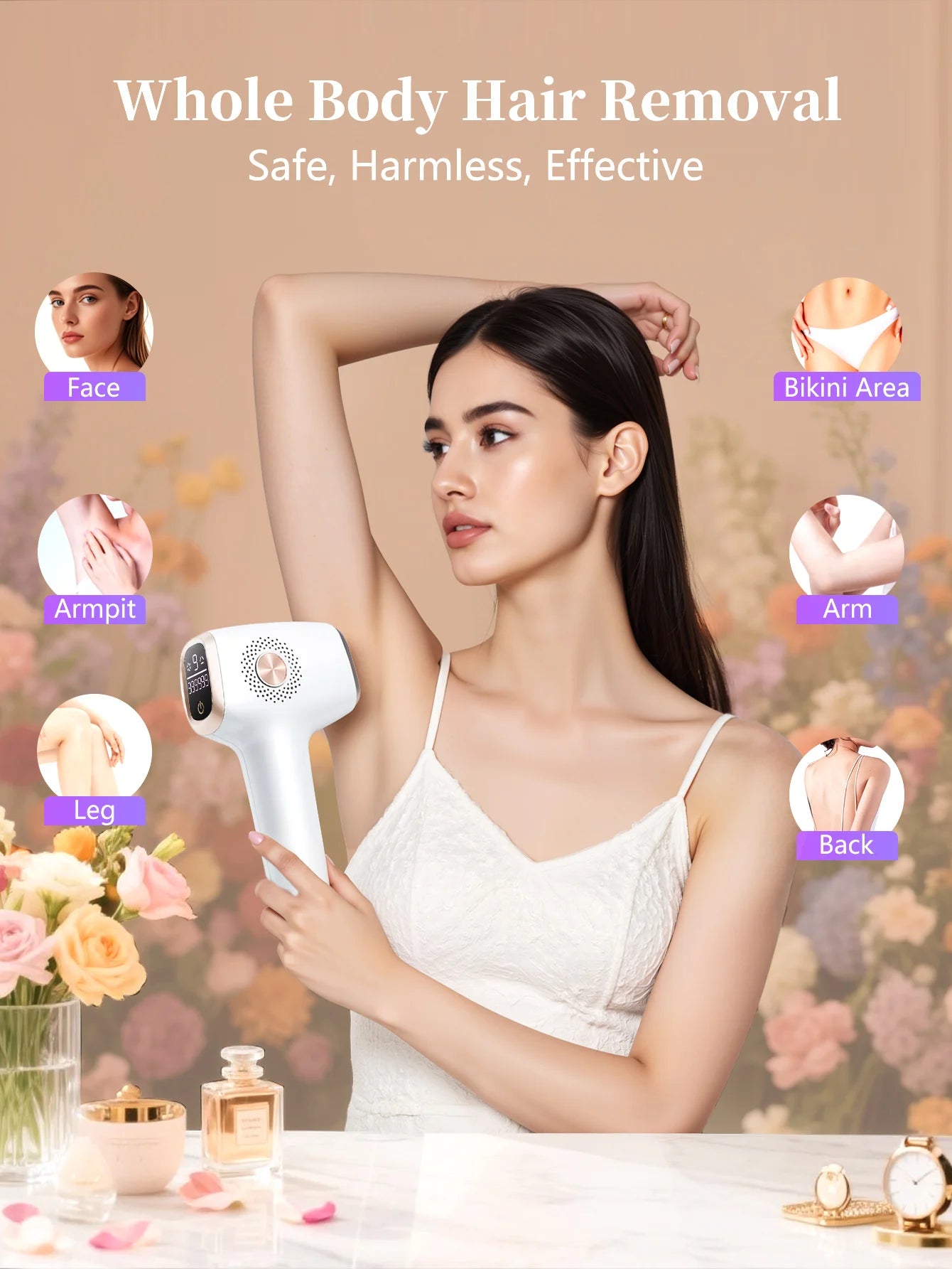 Depilazione IPL con funzione di cura del raffreddamento del ghiaccio per donne permanente, 999999 flash Dispositivo di rimozione dei peli IPL indolore