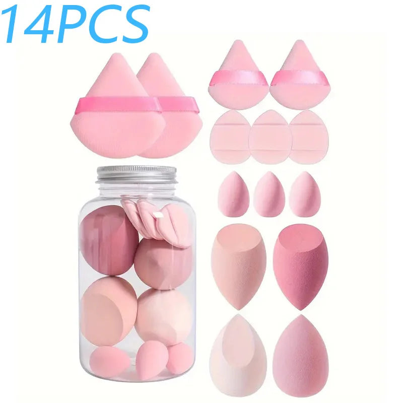 Set 14 Spugnette Trucco in Velluto con Contenitore – Beauty Blender Piumini Cipria