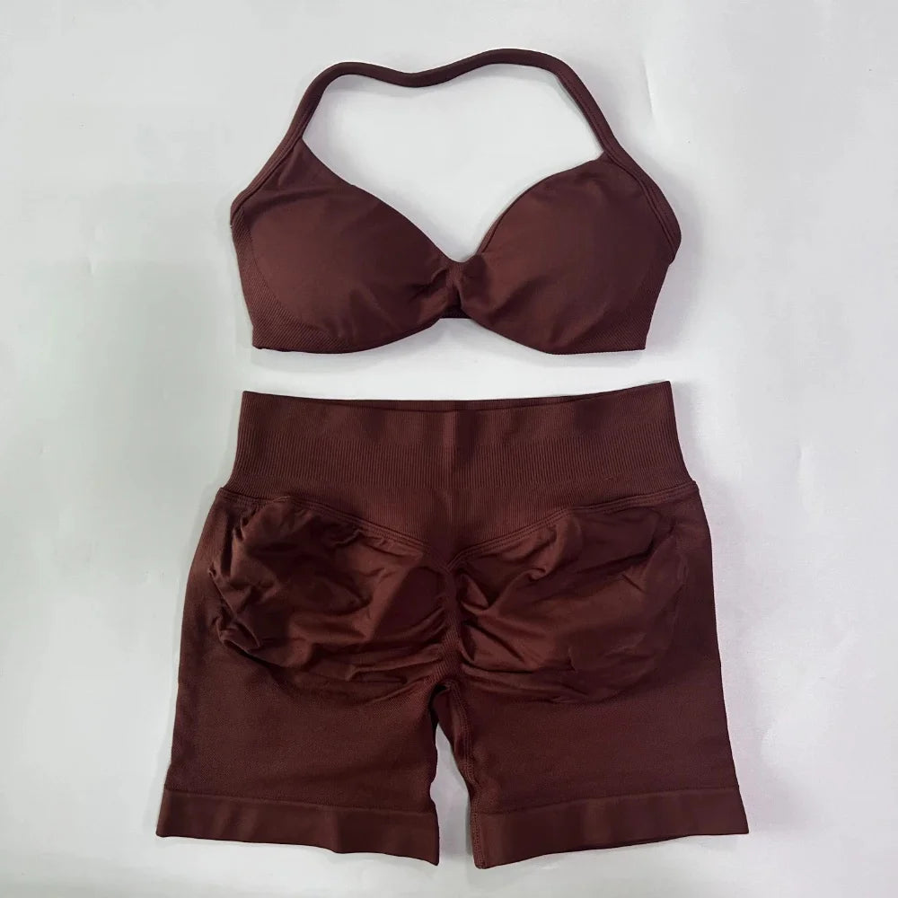Set Yoga 2 Pezzi Senza Cuciture – Reggiseno Sportivo & Pantaloncini Fitness