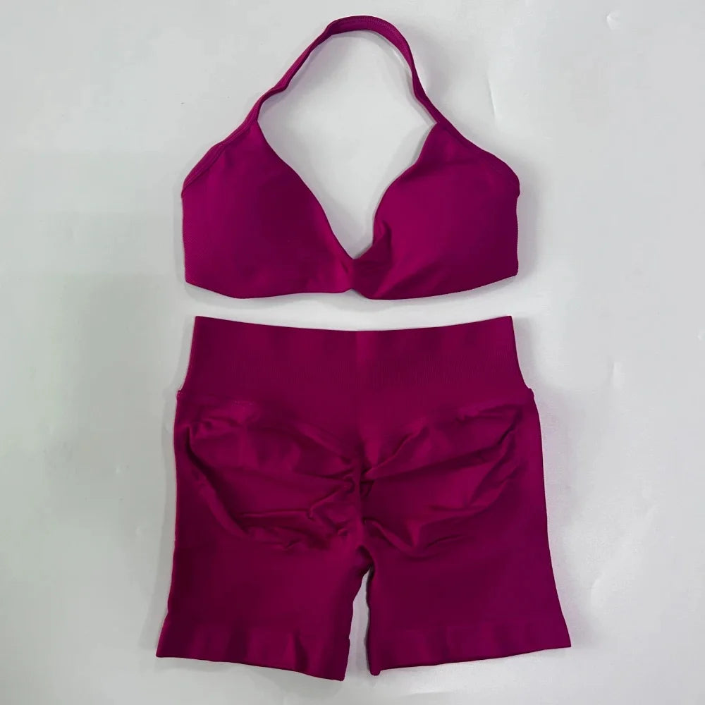 Set Yoga 2 Pezzi Senza Cuciture – Reggiseno Sportivo & Pantaloncini Fitness