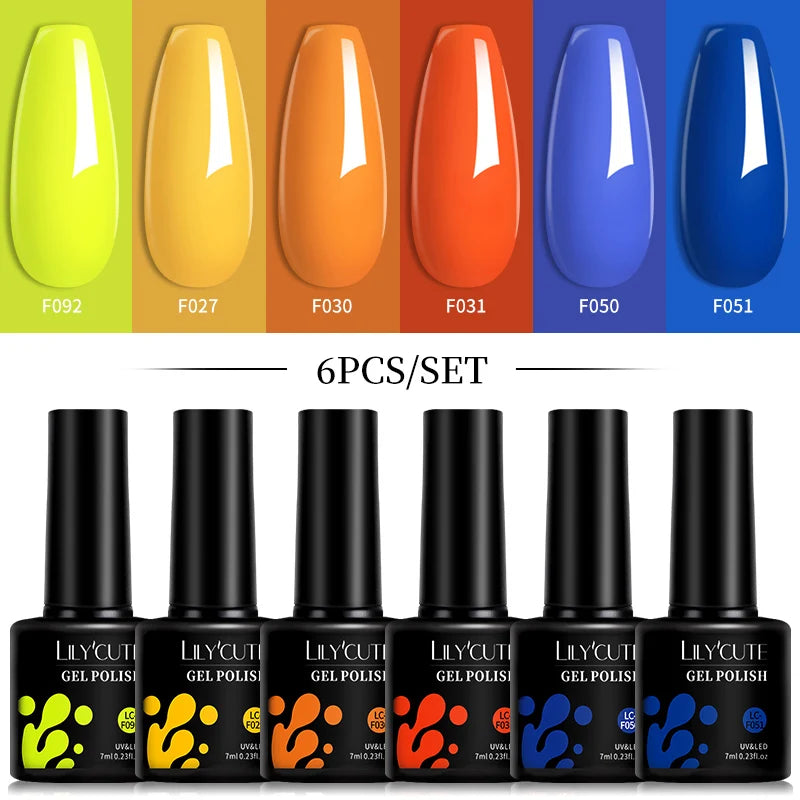 LILYCUTE Set di 6 Smalti Gel per Unghie Fai-da-Te 7ML, Rosa Brillante, Accessori per Nail Art, Smalto Gel UV LED Soak-Off