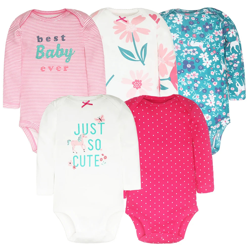 3-5 pz/lotto body per bambini maniche lunghe vestiti per neonati 100% cotone abbigliamento per bambini in cartone animato vestiti per bambina neonato