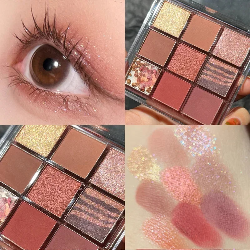 Tavolozza Ombretti 9 Colori — Matte, Glitter e Metallico