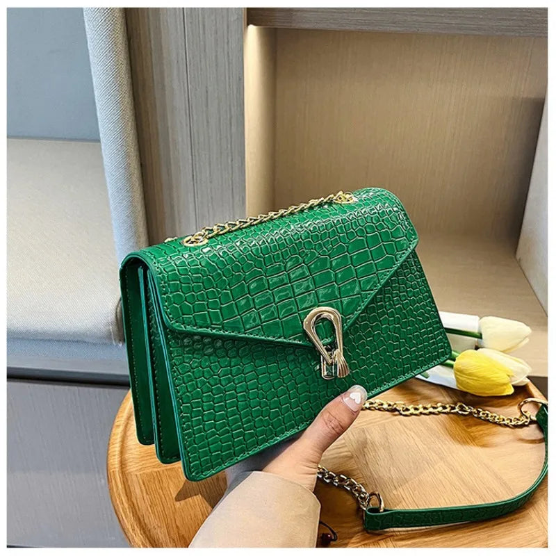 Borse a tracolla modello coccodrillo per donna Catene di moda Borsa quadrata Borsa a tracolla in pelle PU femminile Pochette per telefono quotidiana