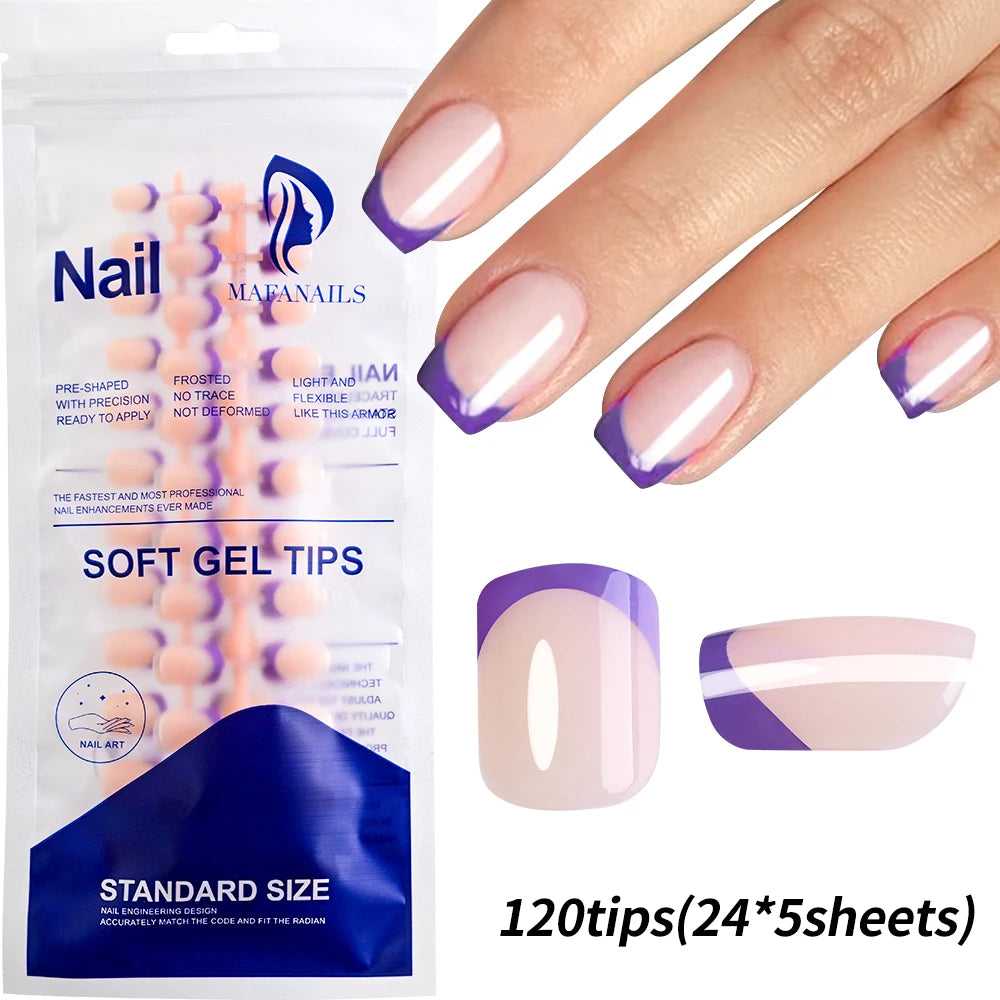 240/120 pz Estate Colorato Unghie Finte Breve Quadrato Presse sulle Unghie Francese Acrilico Manicure Unghie artistiche Lucido Copertura Completa Unghie Finte