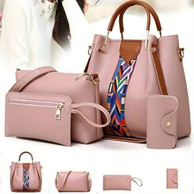 Set 4 Borse Donna in Pelle PU – Tracolla + Borsa a Mano + Pochette + Portacarte | 8 Colori