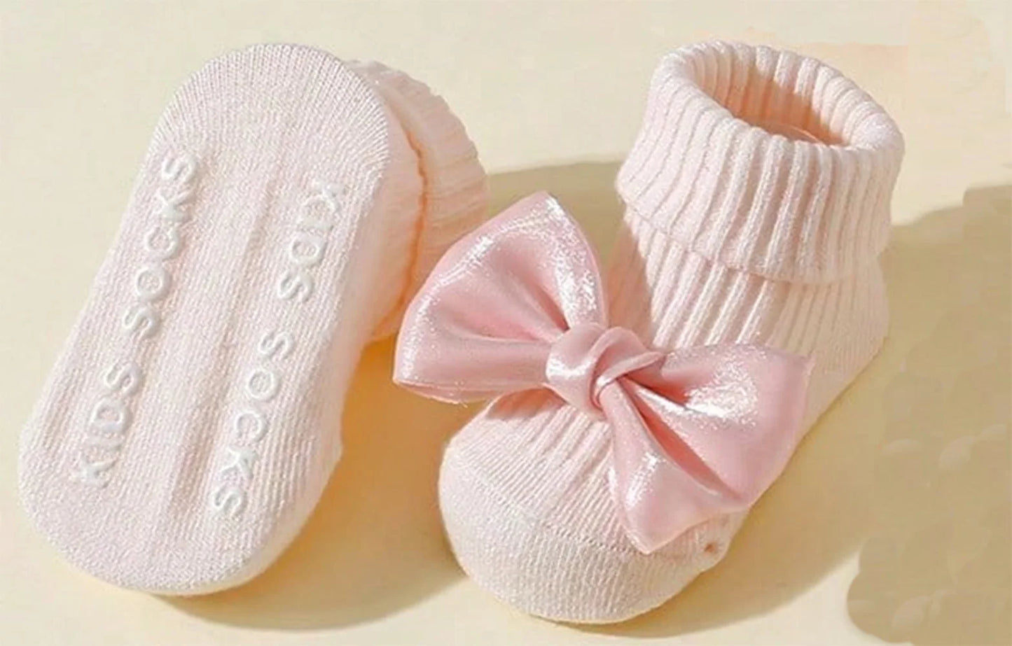 4 paia di calzini per bambini con fiocchi, calzini alla caviglia carini in morbido cotone per bambine, calzini per neonati alla moda antiscivolo 0-24 mesi