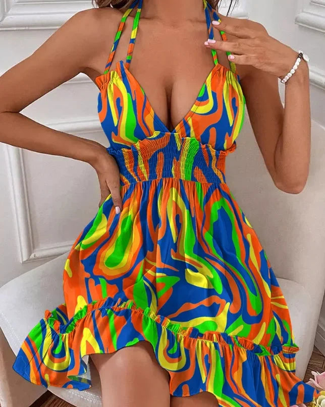 Canotta Scollo a V Profondo & Schiena Aperta – Abito Estivo Senza Maniche | 10 Colori | Donna