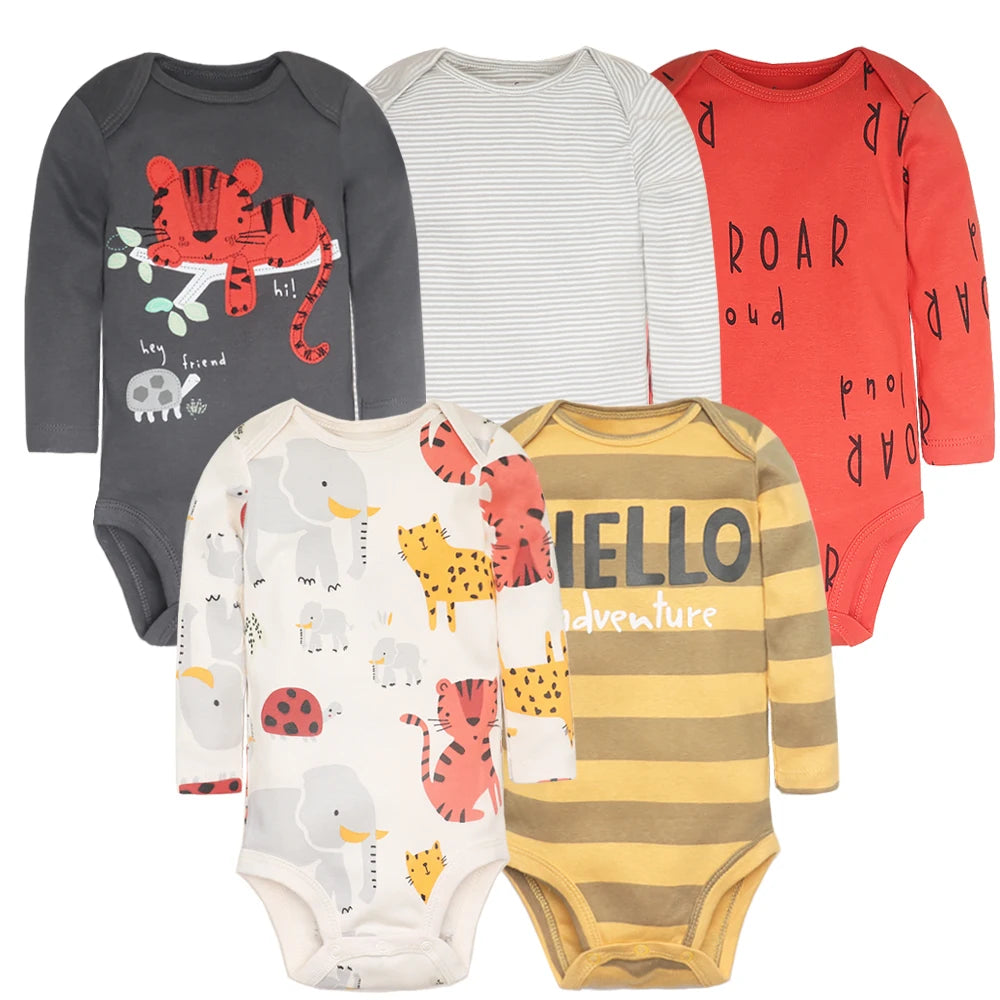 Tute per neonato 5 pezzi Set di vestiti per neonato Abbigliamento per bambina per bambino 100% cotone morbido per neonato Nuove tute per neonato in cartone animato