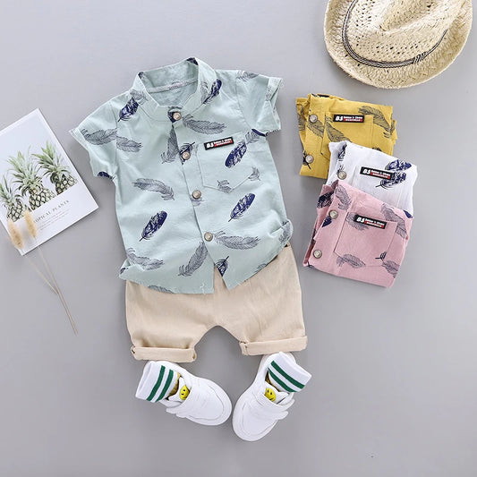 Set Estivo 2 Pezzi Bambini – Camicia e Pantaloncini Stampa Cartoon | 0-3 Anni