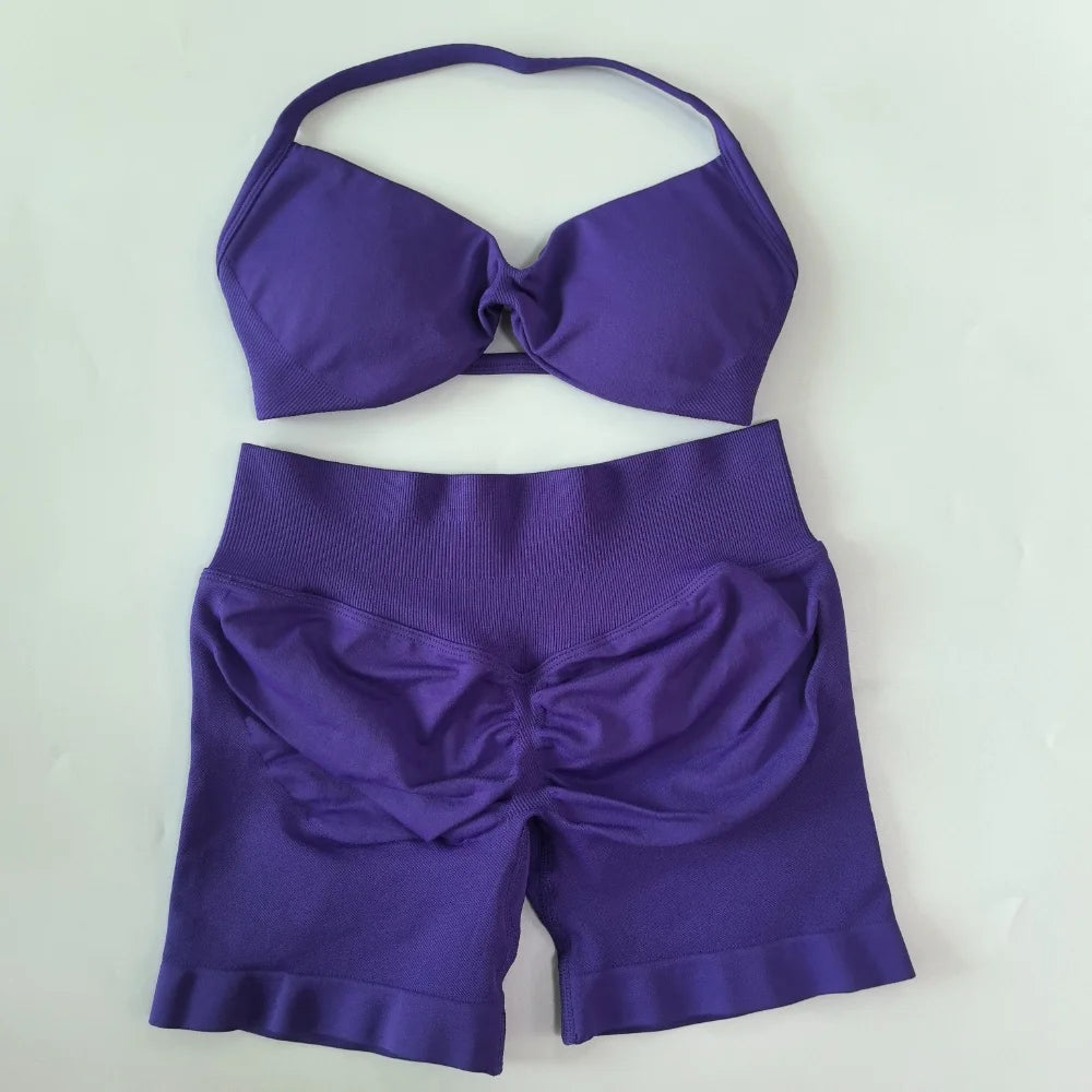 Set Yoga 2 Pezzi Senza Cuciture – Reggiseno Sportivo & Pantaloncini Fitness