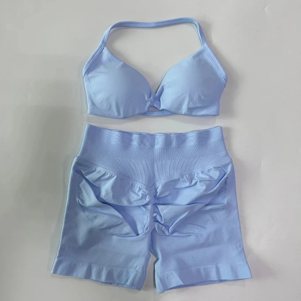 Set Yoga 2 Pezzi Senza Cuciture – Reggiseno Sportivo & Pantaloncini Fitness