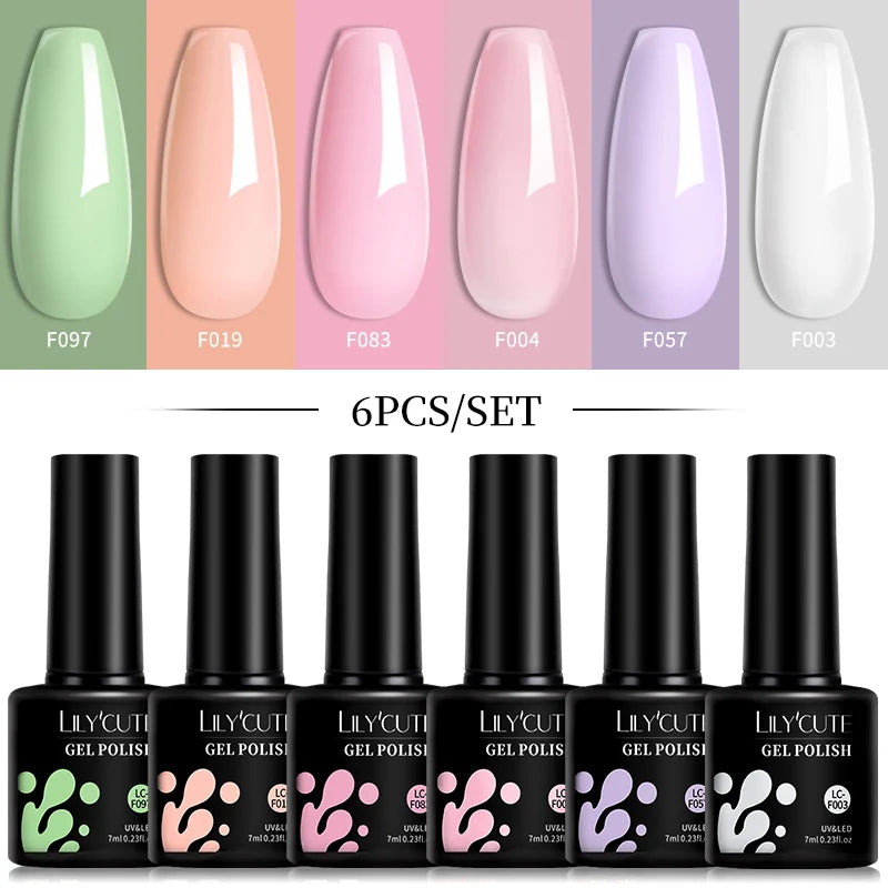 LILYCUTE Set di 6 Smalti Gel per Unghie Fai-da-Te 7ML, Rosa Brillante, Accessori per Nail Art, Smalto Gel UV LED Soak-Off