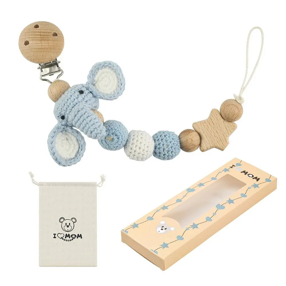 Clip Porta Ciuccio Animali Cartoon in Legno di Faggio | Con Custodia | 9 Colori