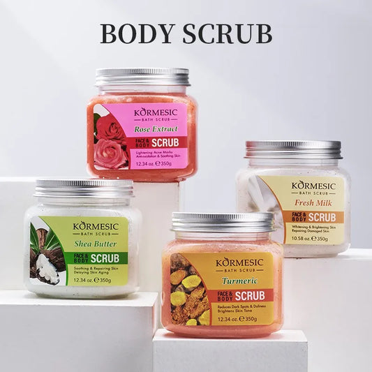 Scrub Corpo KORMESIC – Esfoliante Viso e Corpo Idratante | Curcuma, Rosa, Latte, Shea