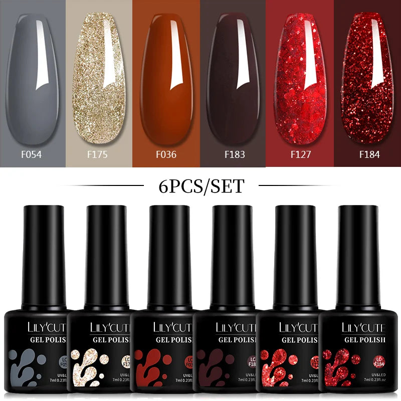 LILYCUTE Set di 6 Smalti Gel per Unghie Fai-da-Te 7ML, Rosa Brillante, Accessori per Nail Art, Smalto Gel UV LED Soak-Off