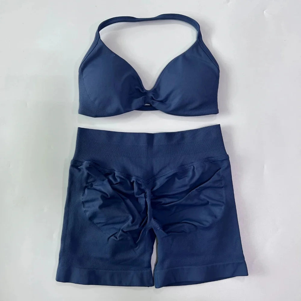 Set Yoga 2 Pezzi Senza Cuciture – Reggiseno Sportivo & Pantaloncini Fitness
