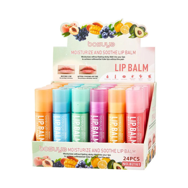 Set 24 Balsami Labbra alla Frutta – Mango, Pesca, Avocado, Uva, Arancia, Mirtillo