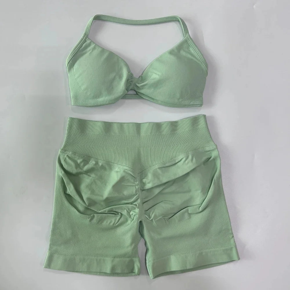 Set Yoga 2 Pezzi Senza Cuciture – Reggiseno Sportivo & Pantaloncini Fitness
