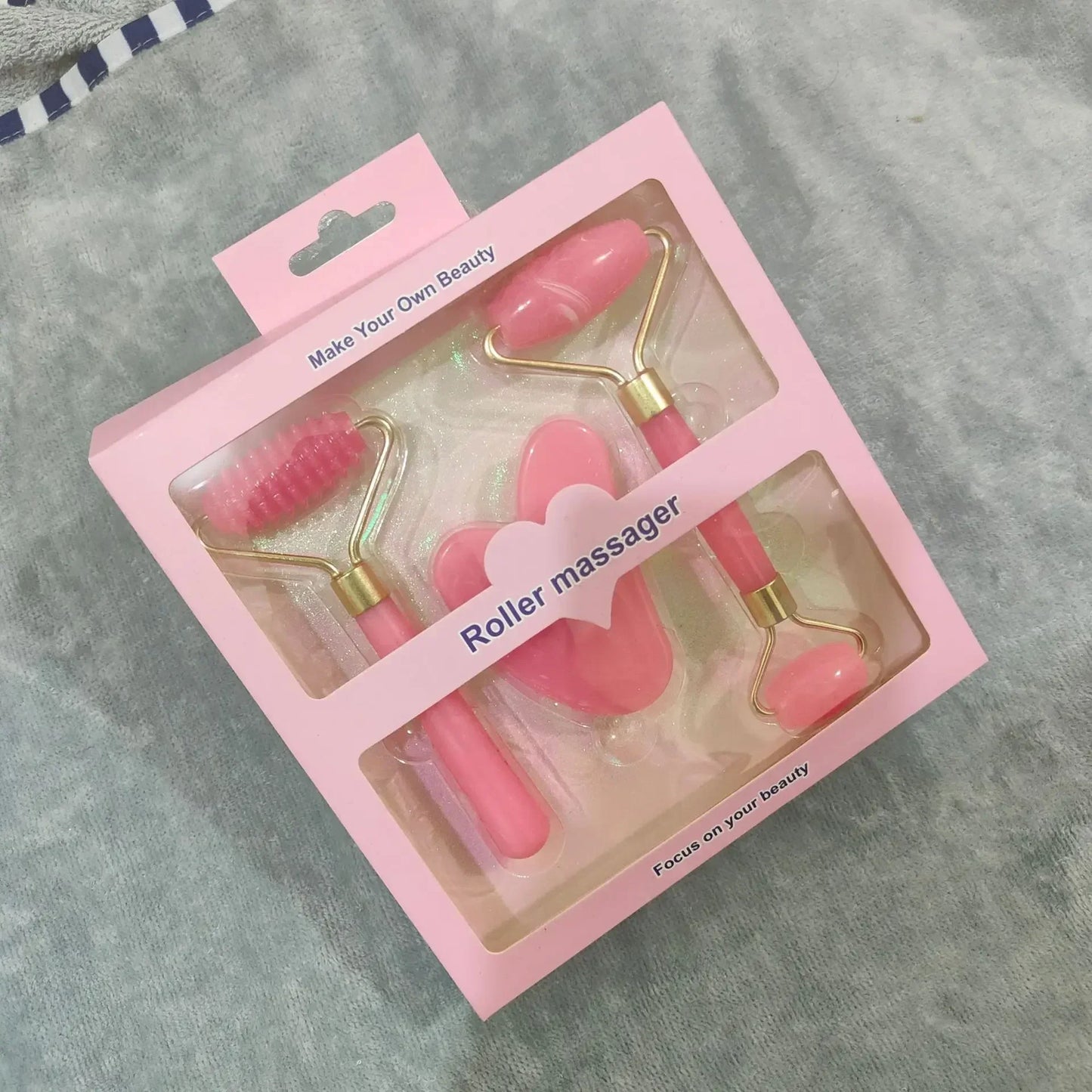 Set Rullo Massaggiatore Viso e Gua Sha — 3 Pezzi in Resina