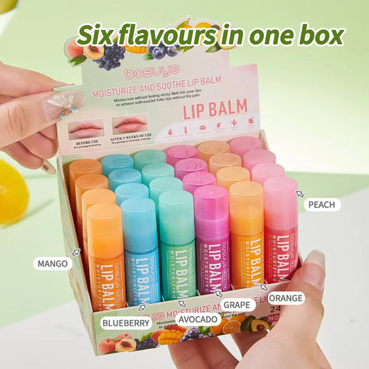 Set 24 Balsami Labbra alla Frutta – Mango, Pesca, Avocado, Uva, Arancia, Mirtillo
