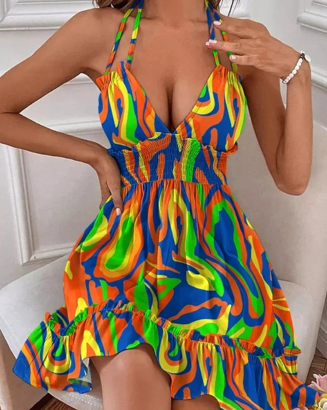 Canotta Scollo a V Profondo & Schiena Aperta – Abito Estivo Senza Maniche | 10 Colori | Donna