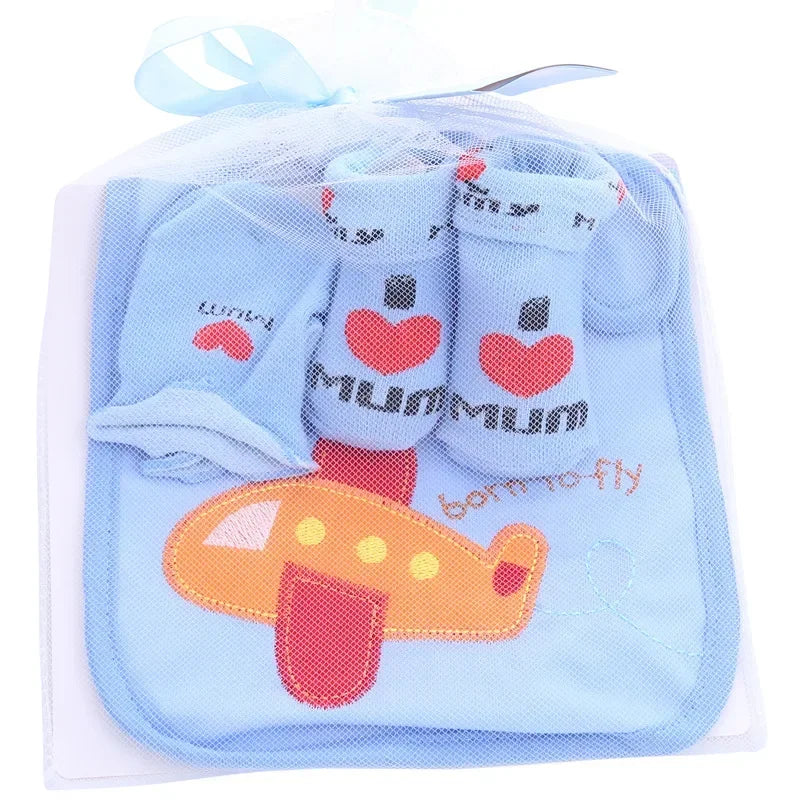 1 borsa Bavaglini in cotone per bambini Set di calzini per asciugamani Neonati Panni per ruttini + Calzini + Guanti antigraffio Ragazzi Ragazze Regalo di compleanno di Natale