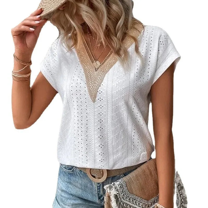 Top Donna Manica a Pipistrello Scollo V con Pizzo – Stile Y2K Casual Chic | 12 Colori | S-XXXL