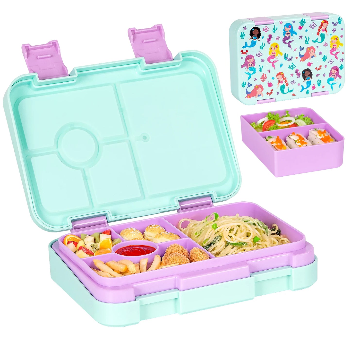 Bento Box per Bambini — Portapranzo 2 Livelli 5 Scomparti, Sicuro per Microonde, A Prova di Perdite