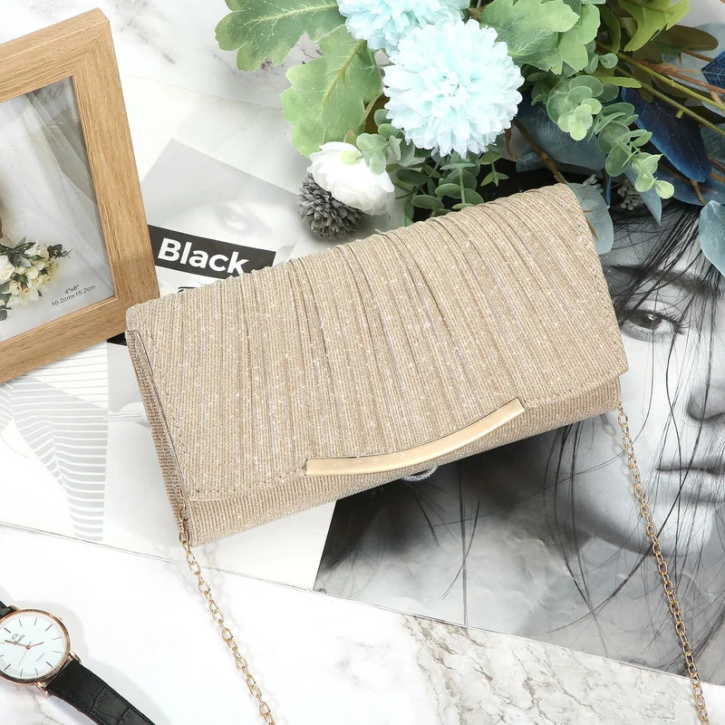 Pochette da Sera Elegante — Raso e Paillettes, Tracolla Staccabile