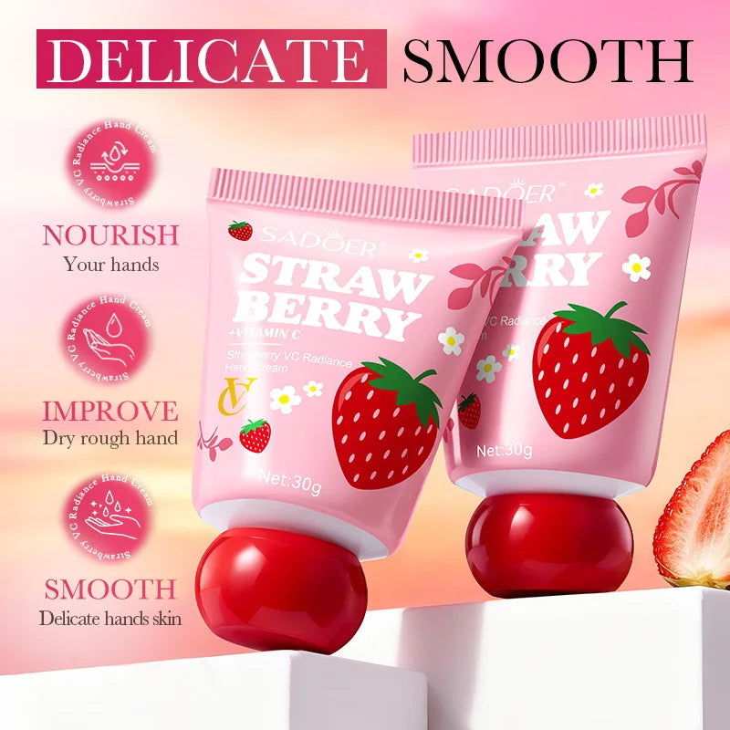 VC Strawberry Hand Cream - 30g Moisturizing and Brightening for Winter, Repairs Dry and Cracked Skin, Lightweight Fast-Absorbing Formula