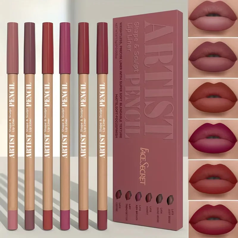 Set 6 Matite Labbra Opache in Velluto – Impermeabili & Lunga Durata