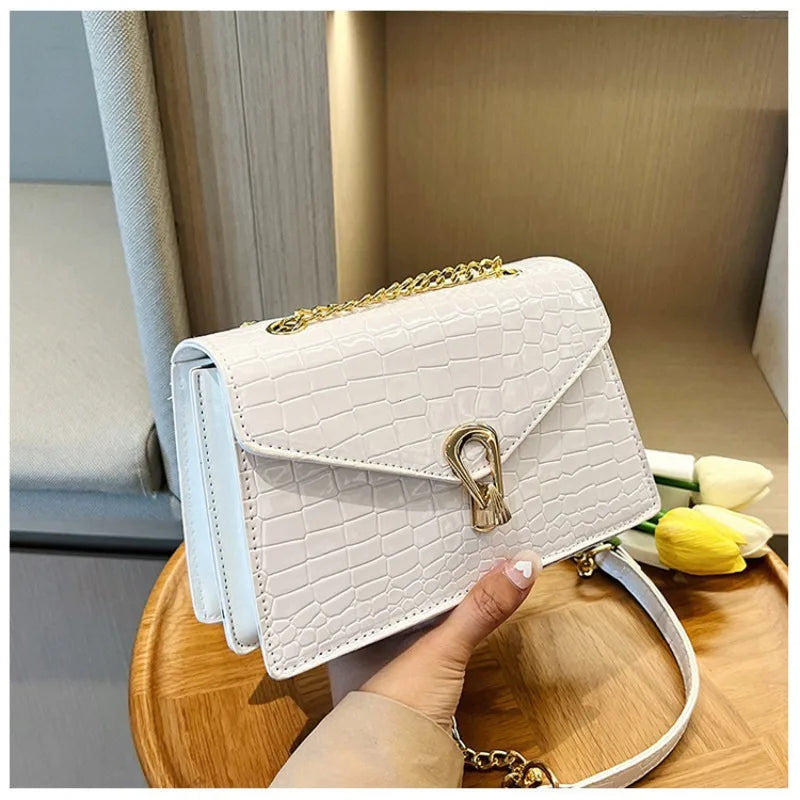 Borse a tracolla modello coccodrillo per donna Catene di moda Borsa quadrata Borsa a tracolla in pelle PU femminile Pochette per telefono quotidiana