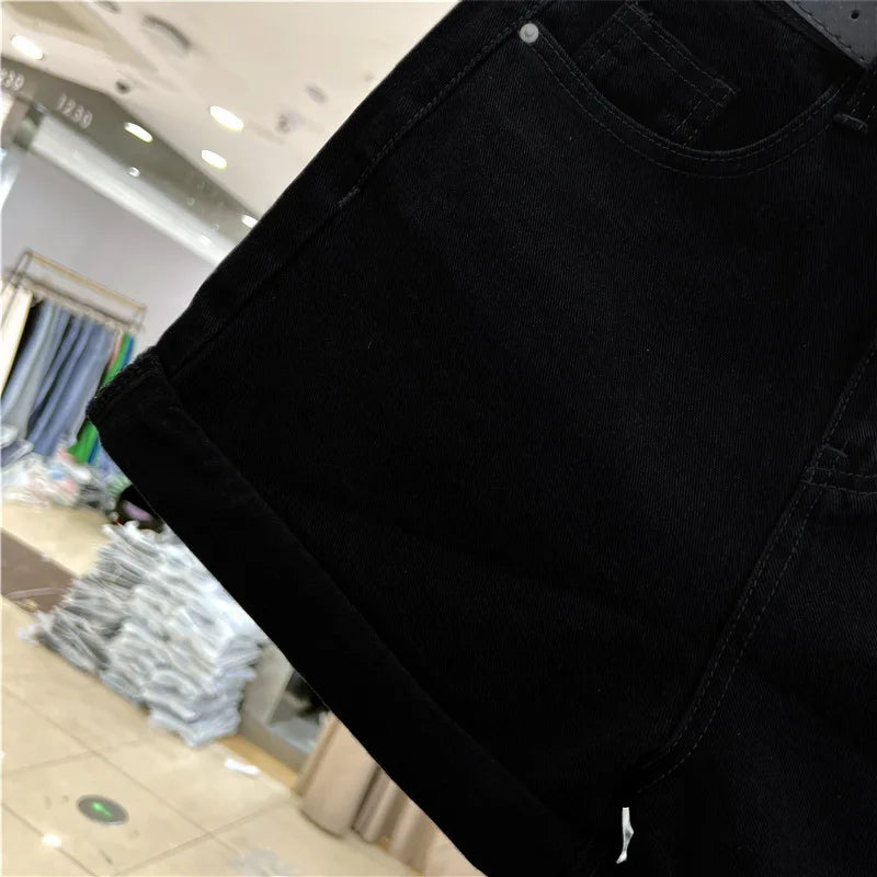 Shorts Denim Vita Alta – Orlo Arrotolato Stile Vintage | 5 Colori | Donna
