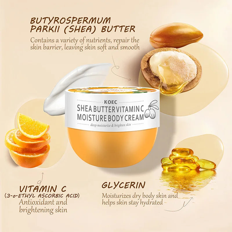 Burro di karitè Vitamina C Lozione per la cura del corpo Crema per i glutei Nutre la cura della pelle Idratante a lunga durata Bellezza Pelle ferma Illumina