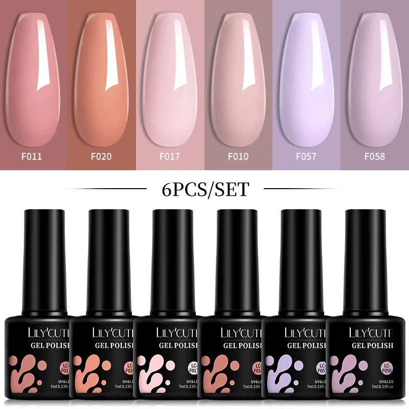 LILYCUTE Set di 6 Smalti Gel per Unghie Fai-da-Te 7ML, Rosa Brillante, Accessori per Nail Art, Smalto Gel UV LED Soak-Off