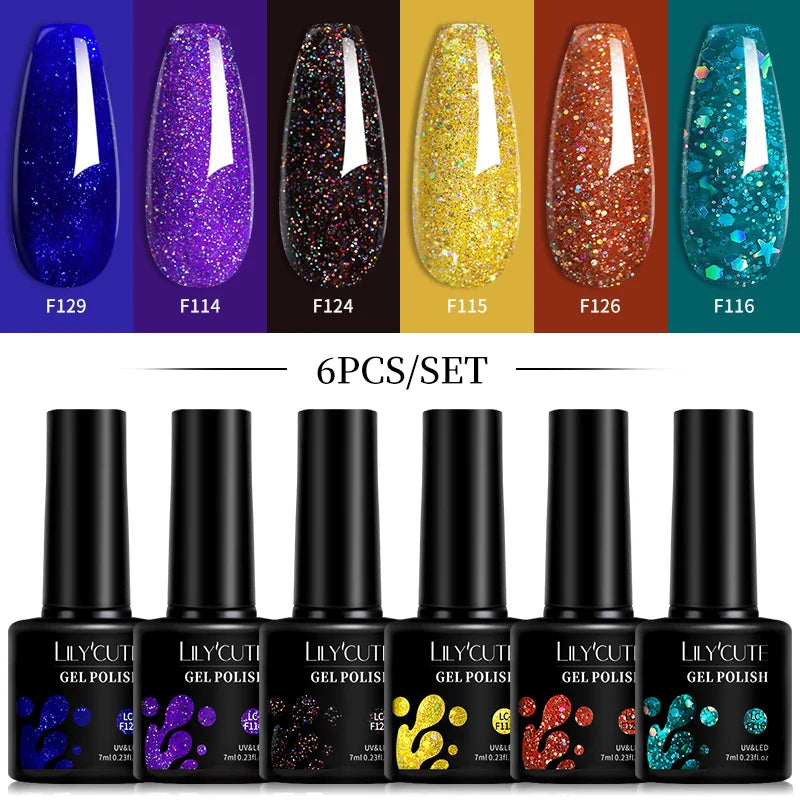 LILYCUTE Set di 6 Smalti Gel per Unghie Fai-da-Te 7ML, Rosa Brillante, Accessori per Nail Art, Smalto Gel UV LED Soak-Off