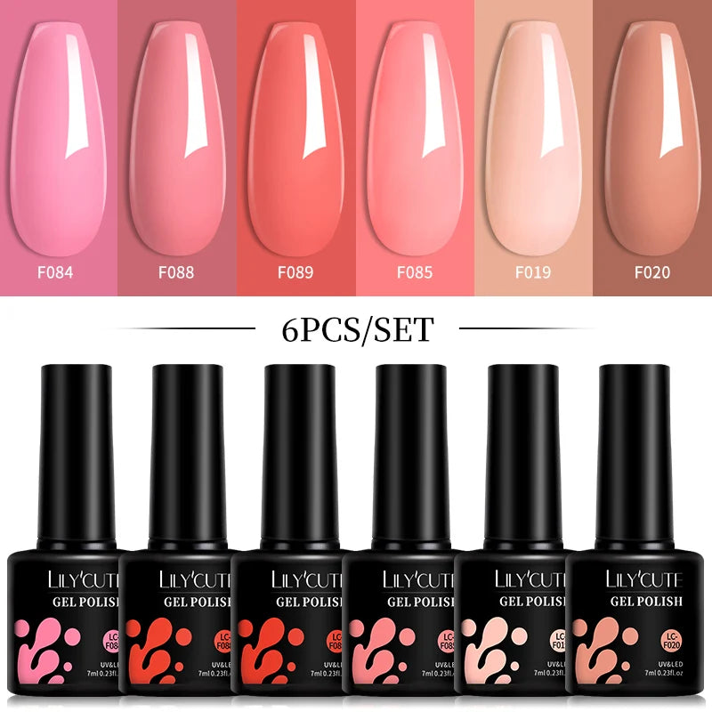 LILYCUTE Set di 6 Smalti Gel per Unghie Fai-da-Te 7ML, Rosa Brillante, Accessori per Nail Art, Smalto Gel UV LED Soak-Off