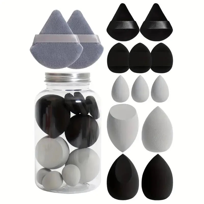 Set 14 Spugnette Trucco in Velluto con Contenitore – Beauty Blender Piumini Cipria