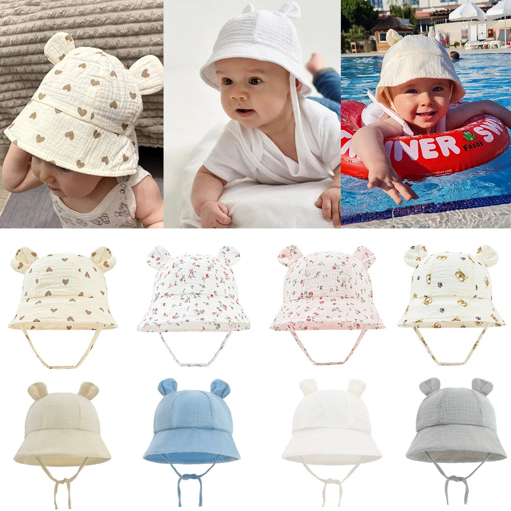 Cappellino da Sole Neonato in Mussola di Cotone – Panama Unisex 3-12 Mesi