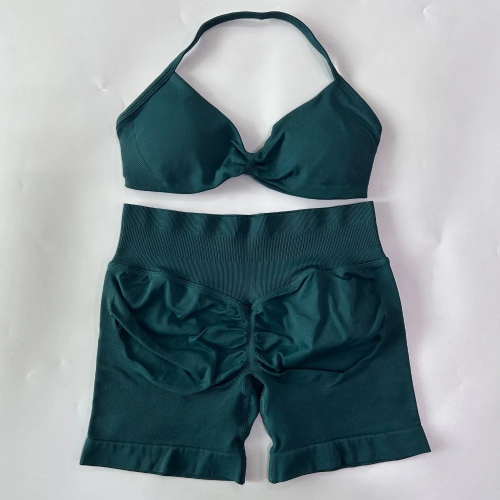 Set Yoga 2 Pezzi Senza Cuciture – Reggiseno Sportivo & Pantaloncini Fitness