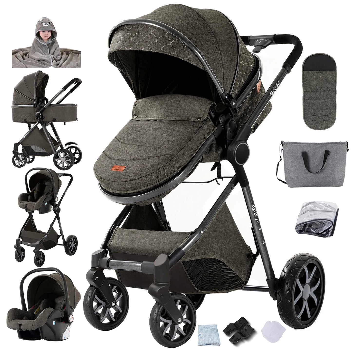 Passeggino 3 in 1 — Carrozzina, Seggiolino Auto e Passeggino da Viaggio