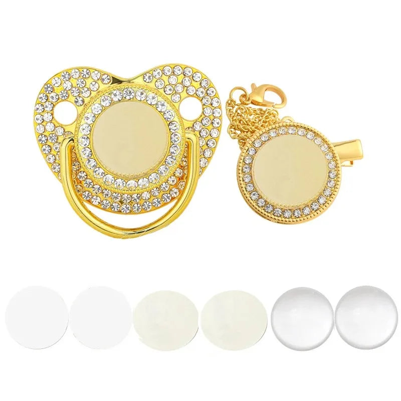 Ciuccio Sublimabile con Strass e Clip Portaciuccio – Set Neonato Senza BPA