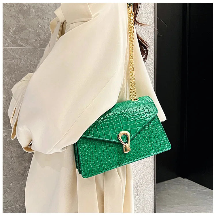 Borse a tracolla modello coccodrillo per donna Catene di moda Borsa quadrata Borsa a tracolla in pelle PU femminile Pochette per telefono quotidiana
