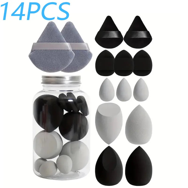 Set 14 Spugnette Trucco in Velluto con Contenitore – Beauty Blender Piumini Cipria