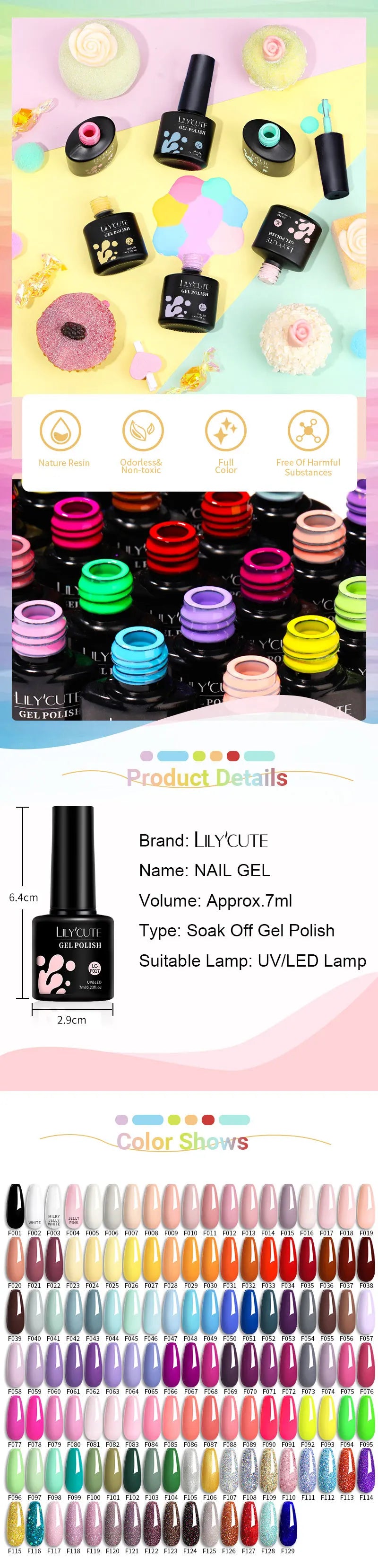 LILYCUTE Set di 6 Smalti Gel per Unghie Fai-da-Te 7ML, Rosa Brillante, Accessori per Nail Art, Smalto Gel UV LED Soak-Off