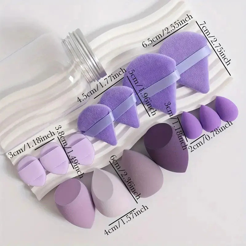 Set 14 Spugnette Trucco in Velluto con Contenitore – Beauty Blender Piumini Cipria