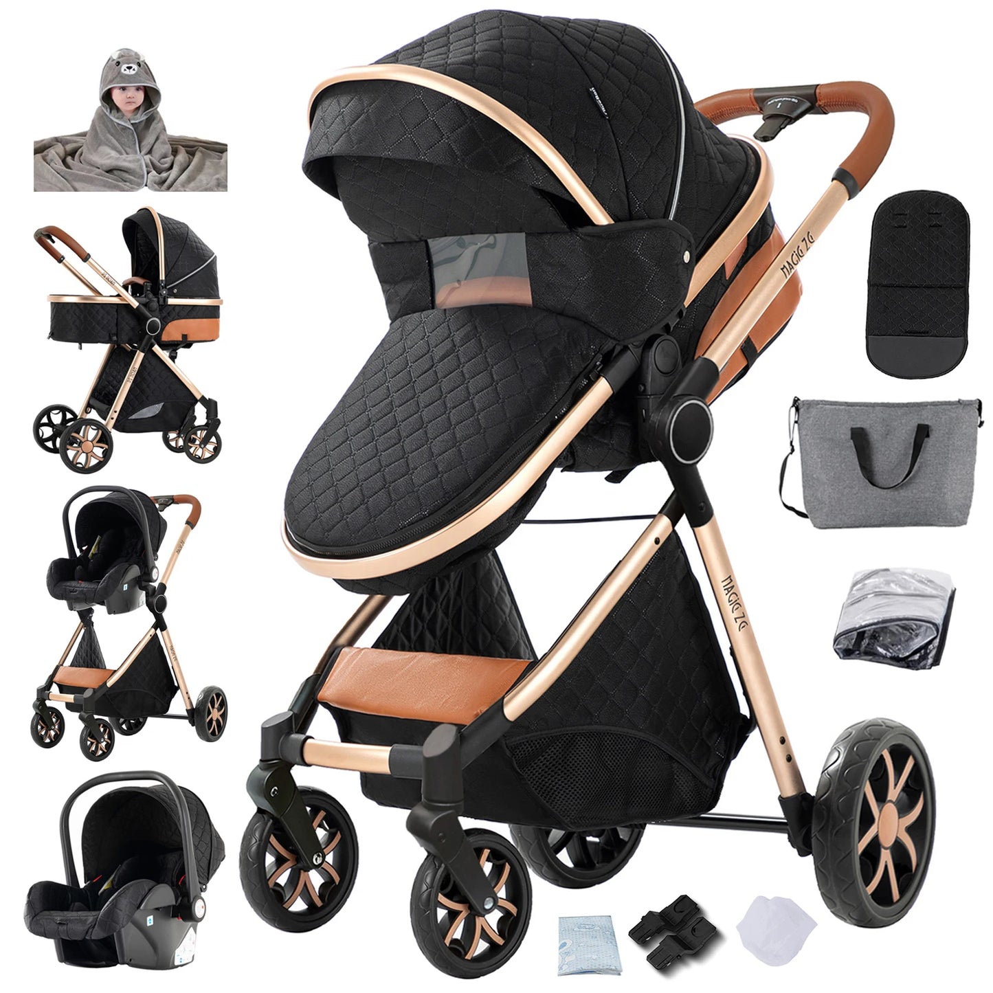 Passeggino 3 in 1 — Carrozzina, Seggiolino Auto e Passeggino da Viaggio