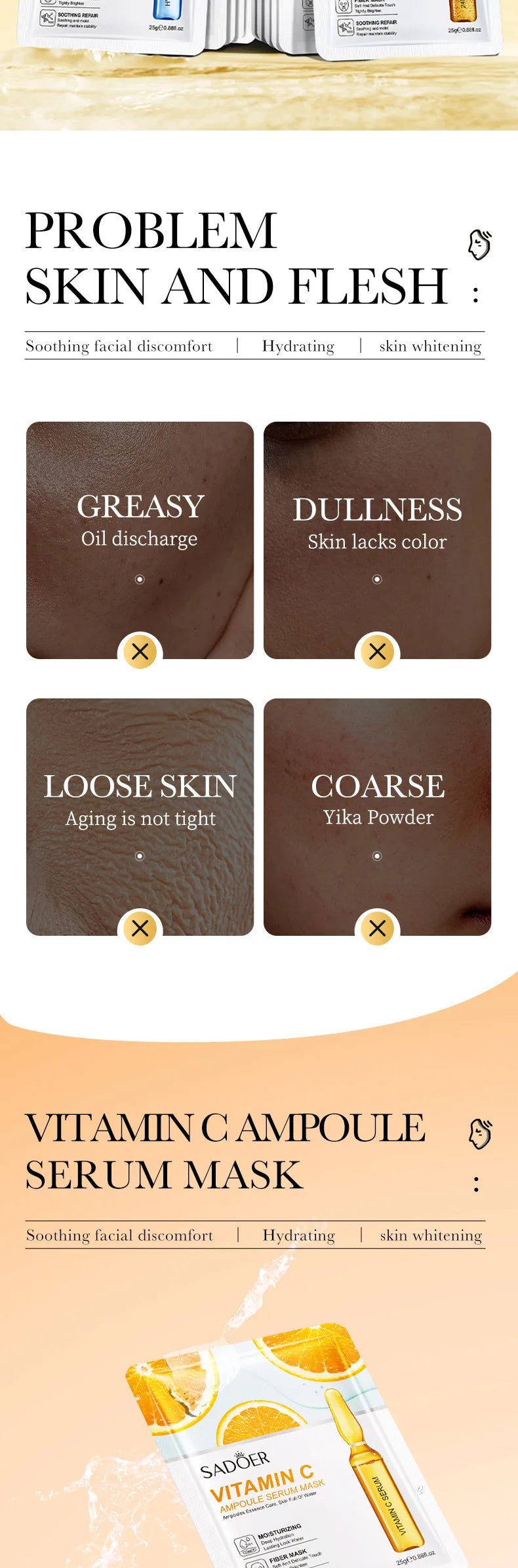 Set 15 Maschere Viso SADOER – Oro 24K, Vitamina C & Acido Ialuronico