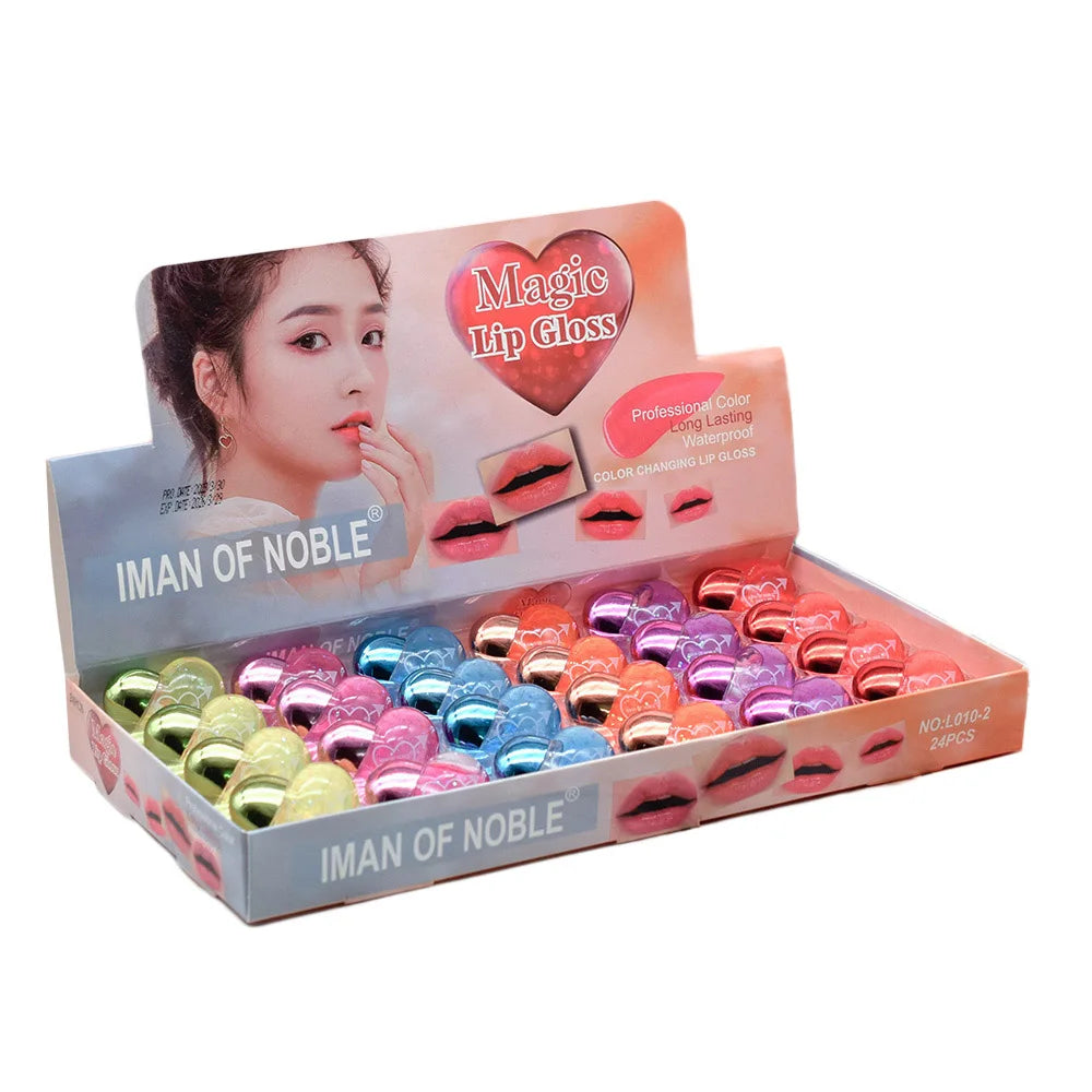 Set 24 Lip Gloss con Paillettes – Cuore Colorato, Idratanti & Kawaii
